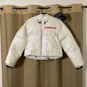 Prada Pearlescent White Crop Jacket (Womens L) $300